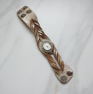 Tan and Silver Metallic Leather Watch Leatherock